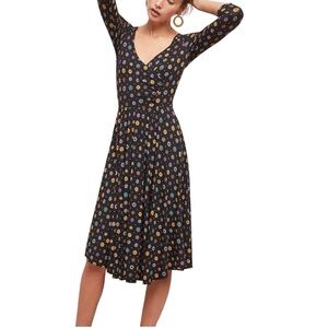 Anthropologie Maeve Archival floral motif faux wrap midi dress size Small